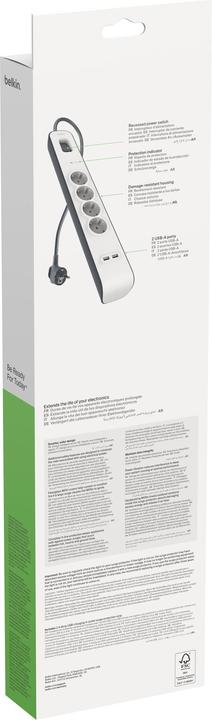 Produktbild Belkin Steckdosenleiste 4-fach + 2xUSB-A, 2m Kabel BSV401vf2M-V2 (4x, Typ 26, USB-A, 2 m)
