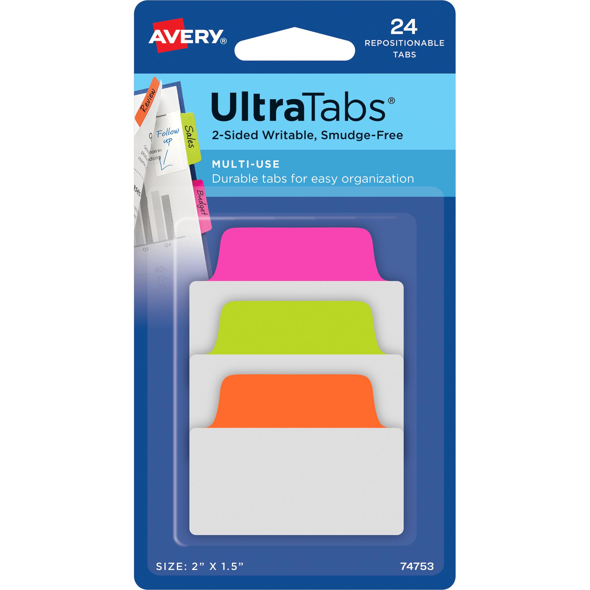 Avery, Haftnotiz, Zweckform Haftstreifen UltraTabs Neon, 50,8 x 38 mm beschreibbare Taben, aus Polyester, papierbesch
