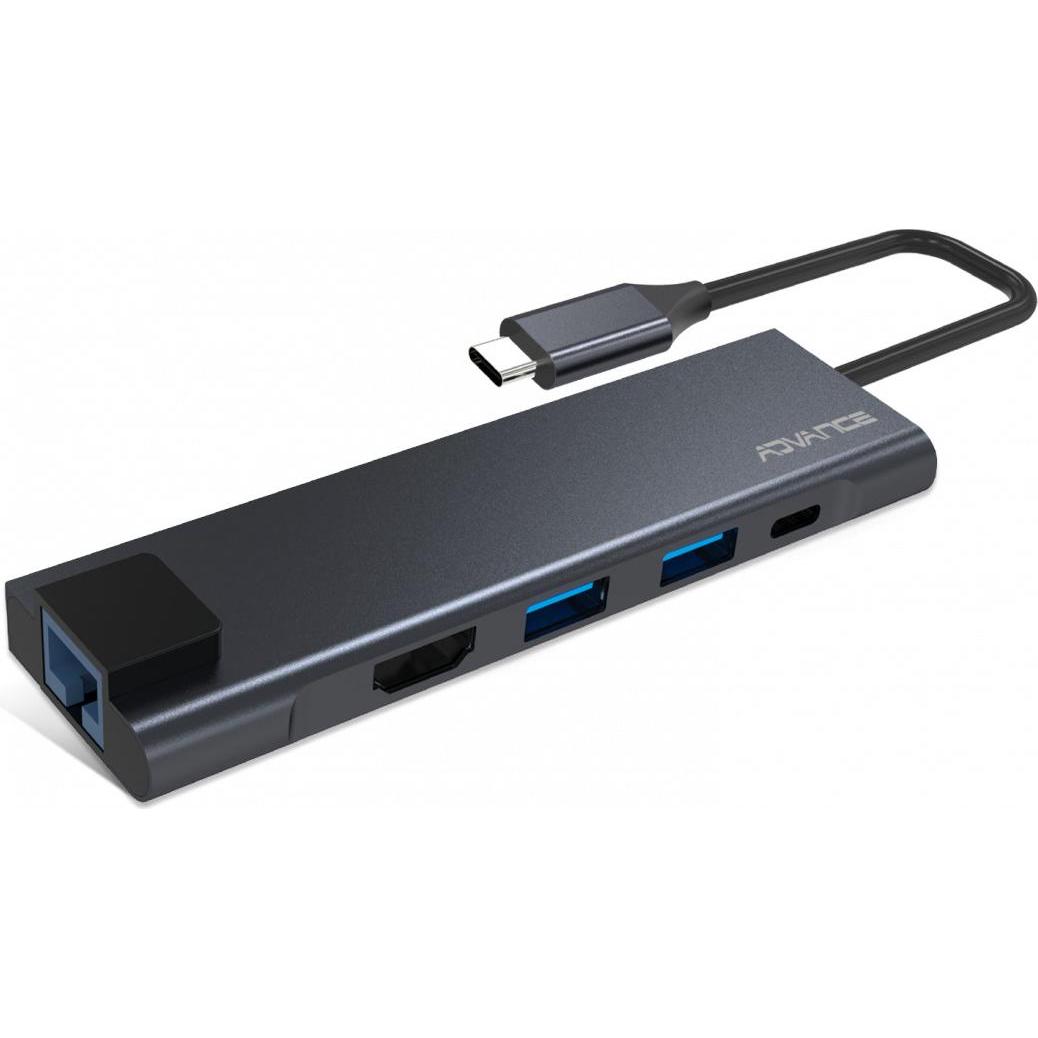 Advance Adaptateur USB 3.0 Type C Xpand Smart Vers HDMI + Rj45 Et Hub 3 Ports (USB-C, 3 porte), Docking station + Hub USB, Grigio