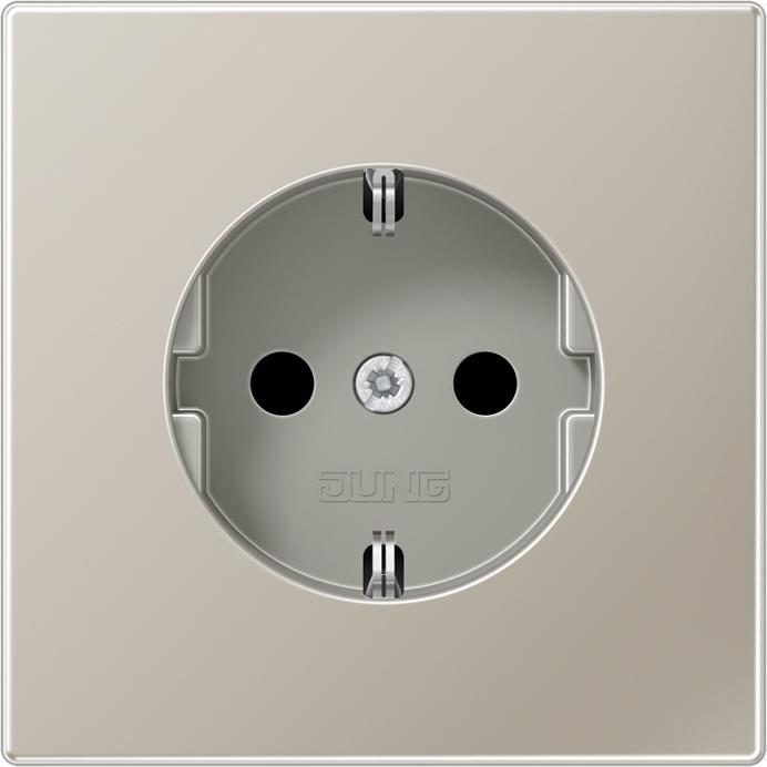 Productafbeelding JUNG Wandcontactdoos met randaarde, 16 A 250 V , zonder klauwen, serie LS, roestvrij staal ES1520N