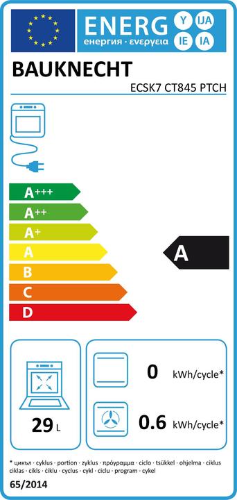 Label énergétique Bauknecht Four à vapeur encastrable ECSK7 CT845 PT CH A