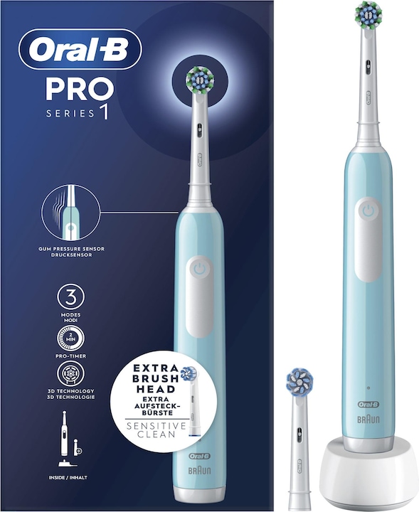 Actual product image Braun Oral-B Series 1 Blue Rechargeable Electric Toothbrush with 2 Replacement Brush Heads, 1 Toothbrush (Oscillating toothbrush)