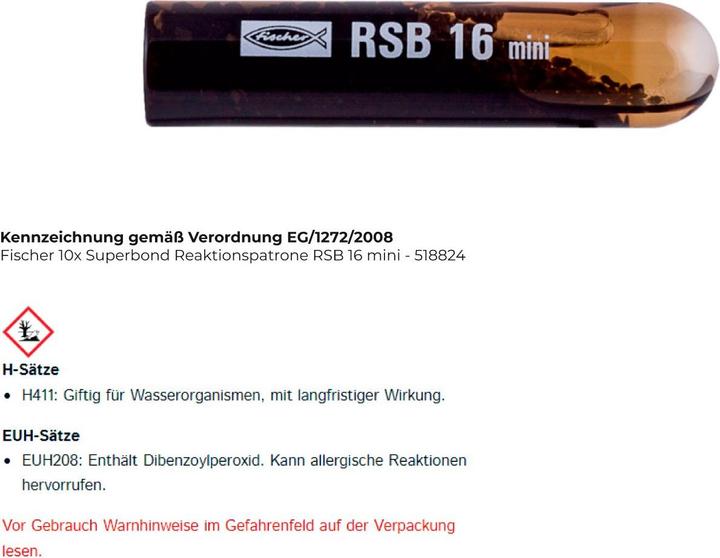 Produktbild Fischer Mörtelpatrone R 88687 RSB 16 mini Mörtel (10 Stk.)