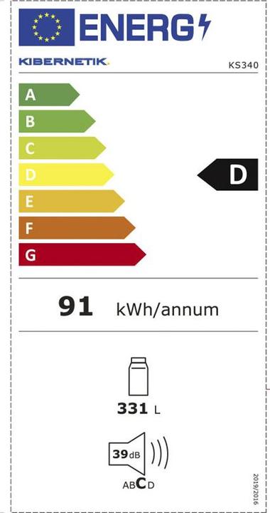 Etichetta energetica Kibernetik Frigorifero D9470340 (331 l)