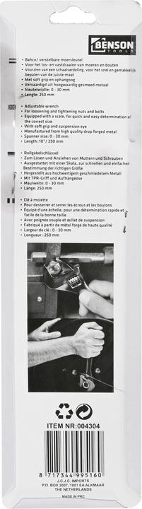 Image du produit Benson Clé à molette 10" (10 mm, 11 mm, 12 mm, 13 mm, 14 mm, 15 mm, 16 mm, 17 mm, 18 mm, 19 mm, 20 mm, 21 mm, 22 mm, 23 mm, 24 mm, 25 mm, 26 mm, 27 mm, 28 mm, 29 mm, 3 mm, 30 mm, 4 mm, 5 mm, 6 mm, 7 mm, 8 mm, 9 mm)