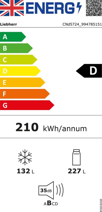 Energy Label Liebherr Fridge Freezer Plus CNd 5724 White (359 l)