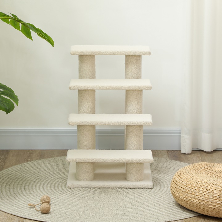 Image du produit PawHut Escalier pour chats avec 4 marches (60 cm, Blanc crème)
