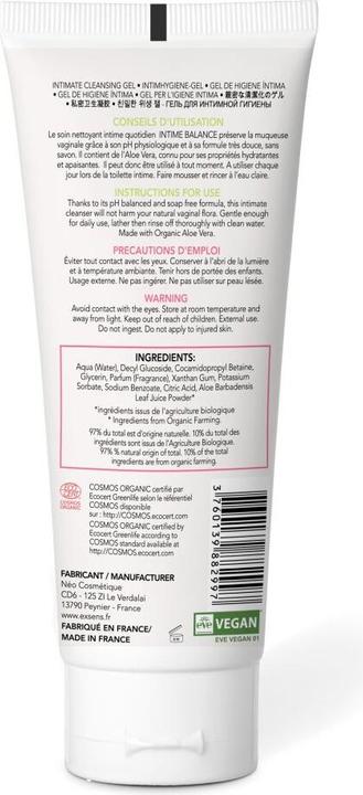 Image du produit Exsens Intimate Balance Cleansing Gel à l'aloe vera bio (100 ml, Lotion de toilette intime)