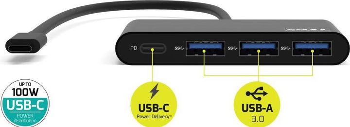 Actual product image Port Designs USB-C hub (USB-C, 3 Ports)