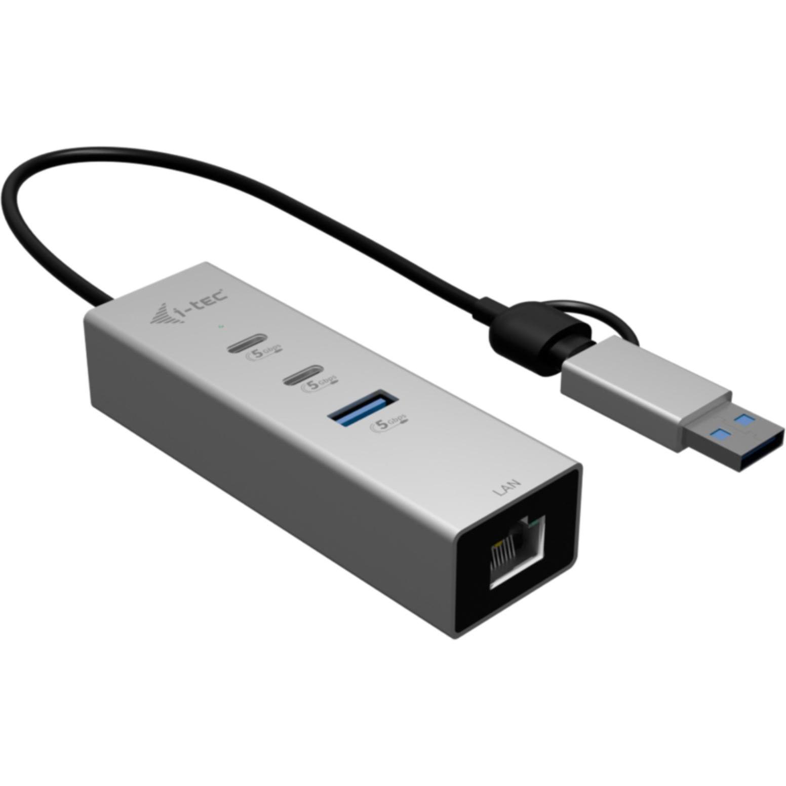 i-tec USB-C/USB-A Metal HUB 3 2x USB-C Gen1 1x USB-A Gen1 1x 2.5GLAN (USB-A, USB-C, 4 porte), Docking station + Hub USB, Argento