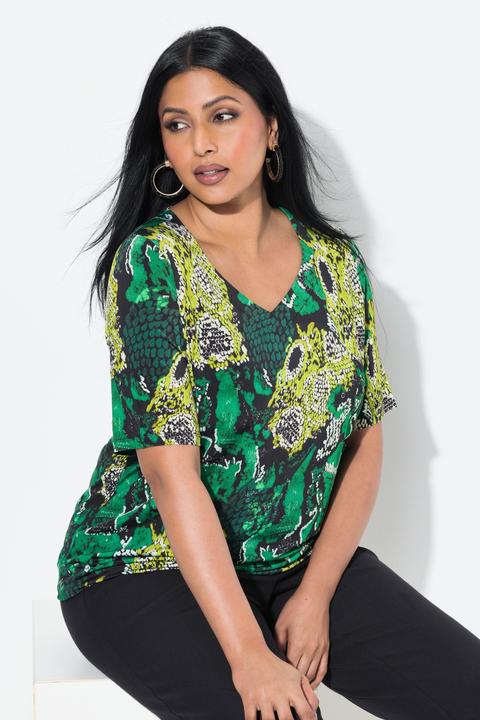 Immagine prodotto Ulla Popken Maglia in tessuto fluente con design pitonato, scollo a cuore e mezze maniche (50, 52)
