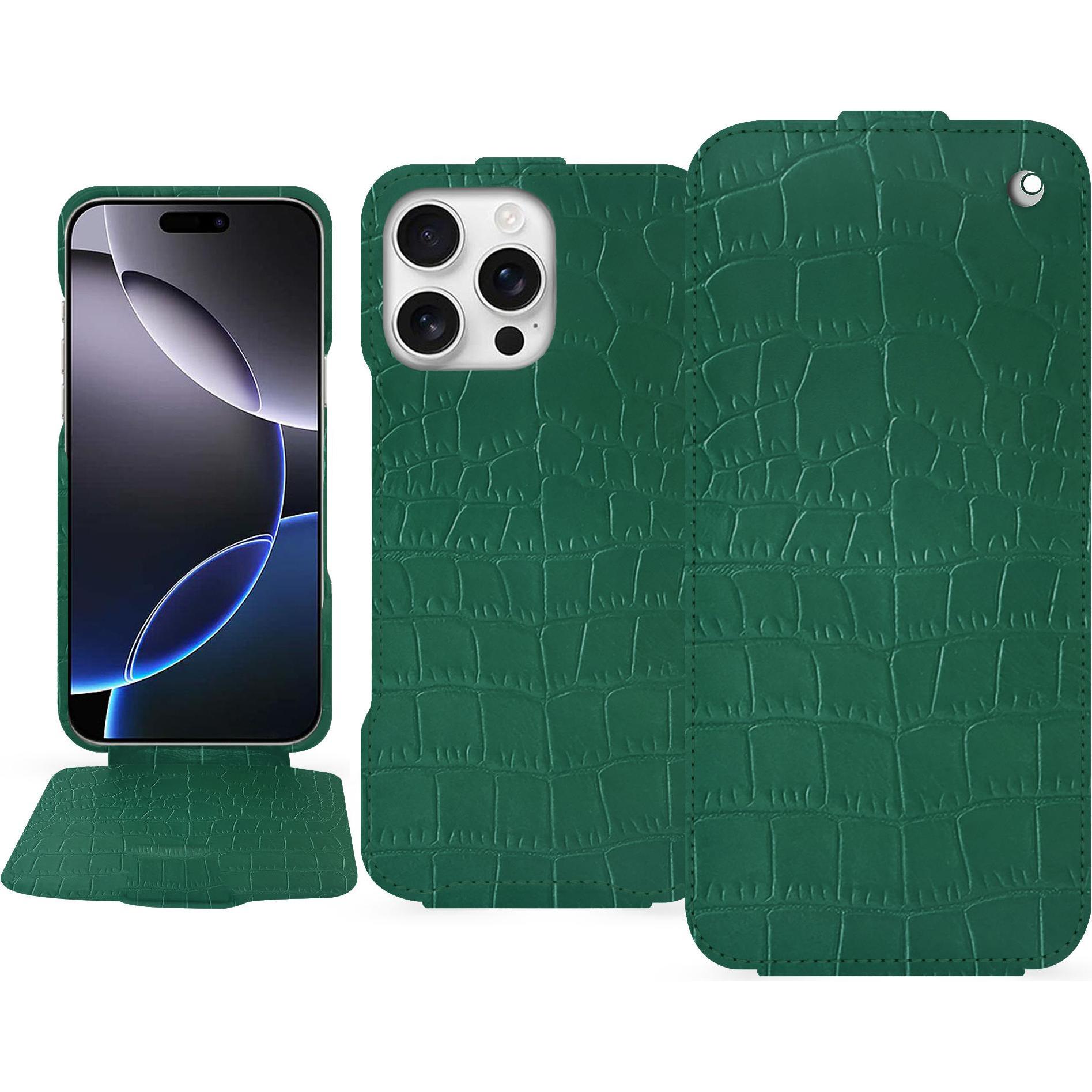 Noreve Lederschutzhülle vertikal (Apple iPhone 16 Pro Max), Smartphone Hülle, Grün