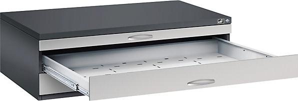 Productafbeelding C+P Tekenkast, A0, 3 laden, H 420 mm, zwart-grijs / wit aluminium