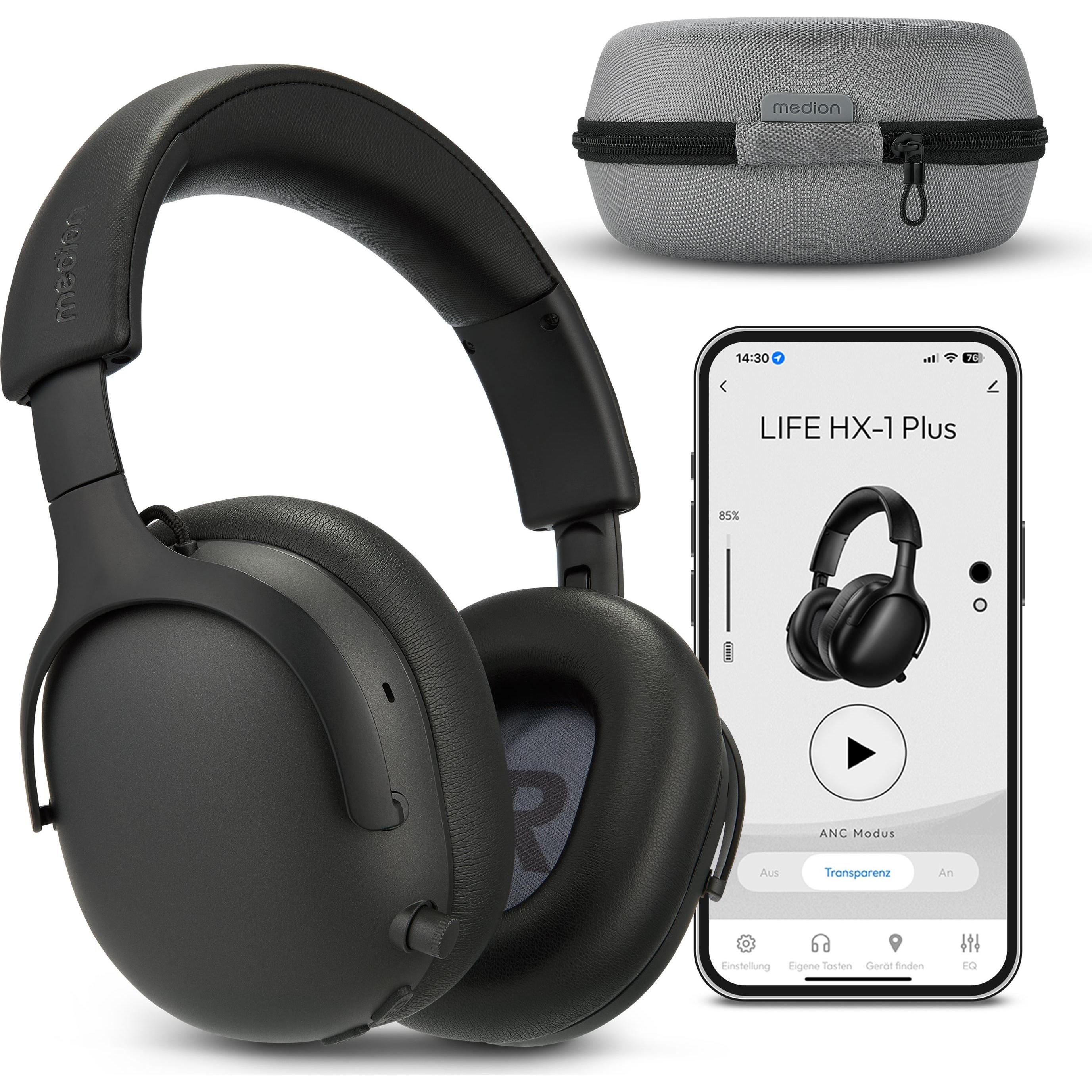 Medion LIFE HX-1 Plus Over Ear-Kopfhörer schwarz (ANC, Senza fili), Cuffie, Nero