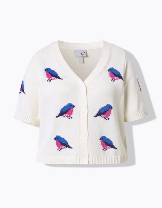 Produktbild Ulla Popken Strickjacke, Vögel, V-Ausschnitt, Halbarm (62)