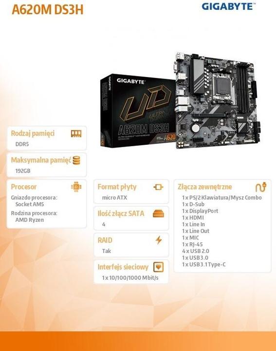 Produktbild Gigabyte A620M DS3H (AM5, AMD A620, mATX)
