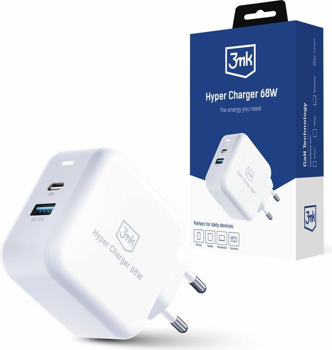Productafbeelding 3MK Hyper Oplader 68W 1xUSB+1xUSB-C ładowarka sieciowa GaN PD+QC (68 W)