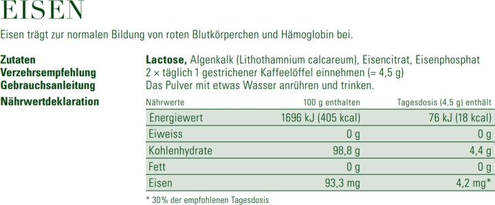 Nährwerte und Zutaten Phytomed Infit Eisen-Complex Pulver (1 Stück, Pulver, 500 g)