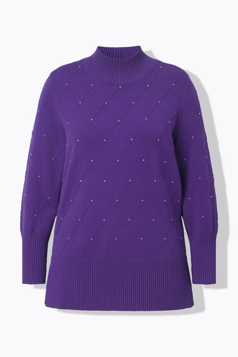 Produktbild Ulla Popken Pullover, Rhomben, Ziernieten, Stehkragen, Langarm (60)