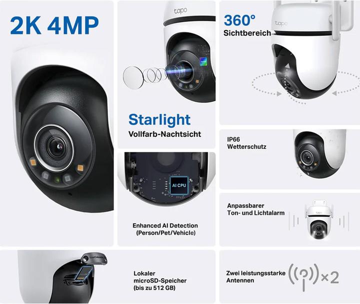 Image du produit TP-Link Tapo C520WS 4MP 360° Caméra d'extérieur MicroSD (2560 x 1440 Pixels)