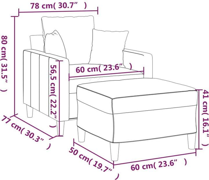 Produktbild vidaXL Sessel mit Hocker Weinrot 60 cm Samt,Farbe