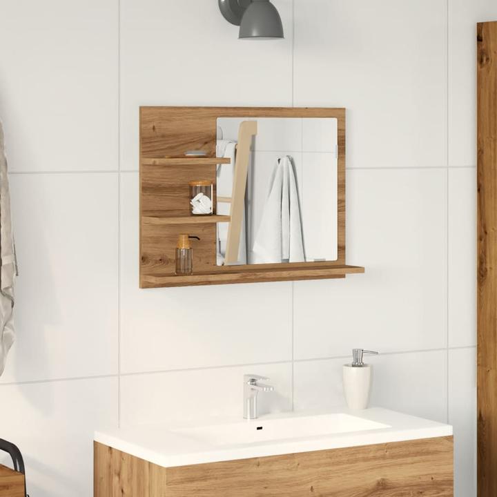 Produktbild VidaXL Badspiegel Wandspiegel Badezimmerspiegel mit Ablagen Artisan-Eiche