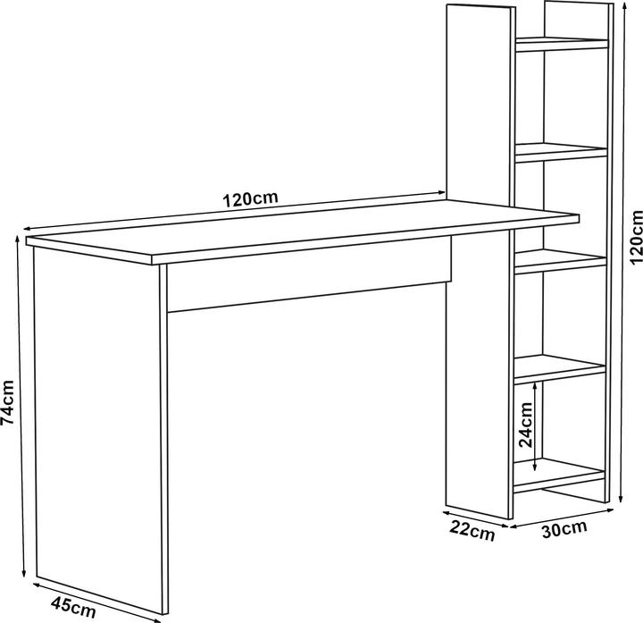Produktbild En.Casa Schreibtisch mit Regal Chagtuniejle 150x45x120 cm Weiss