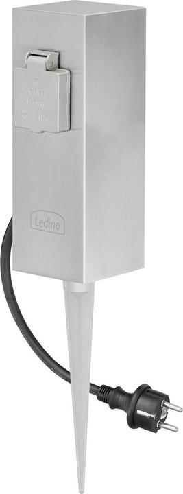 Actual product image Ledino Socket pillar 2 with earth spike Connect S2, stainless steel outdoor for garden (2 x)