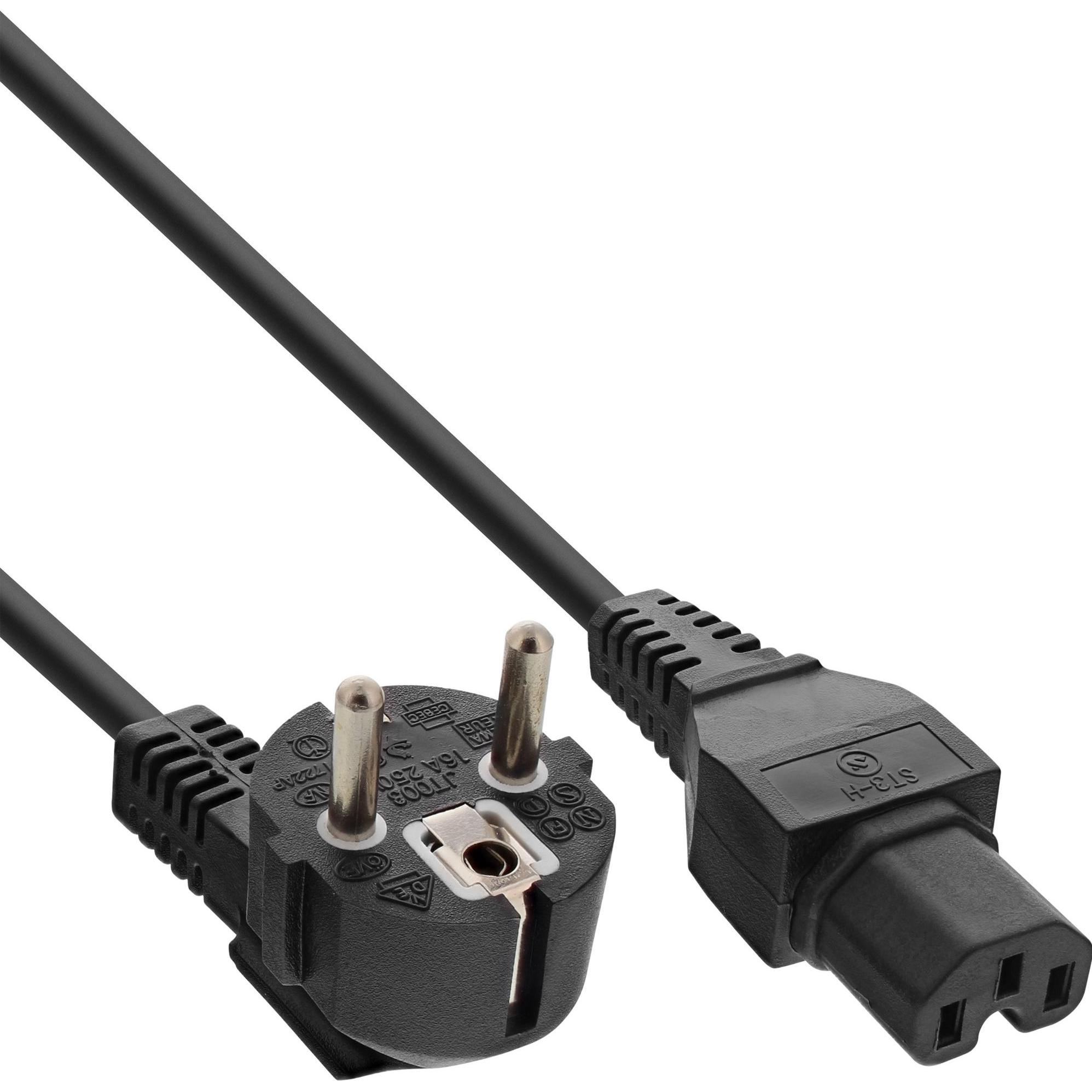 InLine Netzkabel Schukostecker gewinkelt auf Warmgeraetestecker C15 schwarz 1m (1 m), Stromkabel
