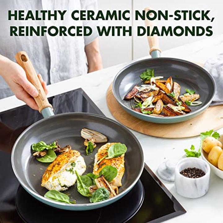 Actual product image Greenpan Mayflower Inductie Pannenset - 3-Delig + 2 Accessoires - PFAS-vrij (28 cm, Pan set + pot set, Aluminium)