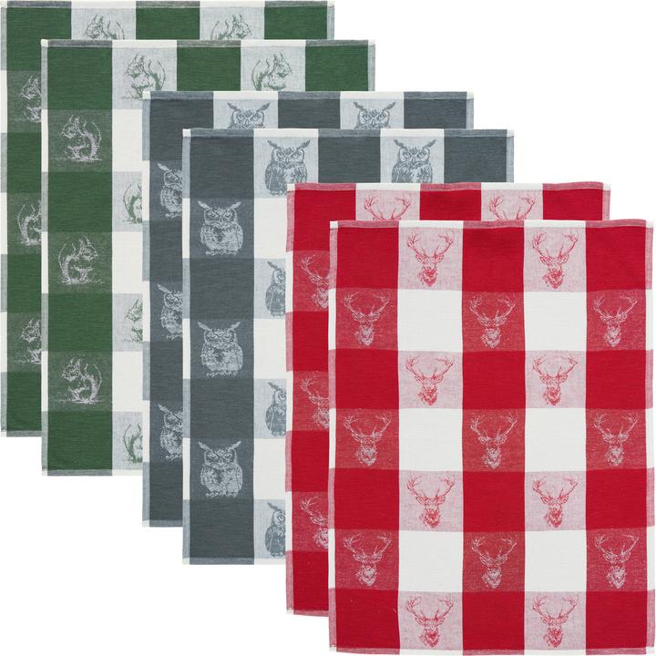 Produktbild Erwin Müller Geschirrtuch "Waldtiere" 6er-Pack (70 x 50 cm)