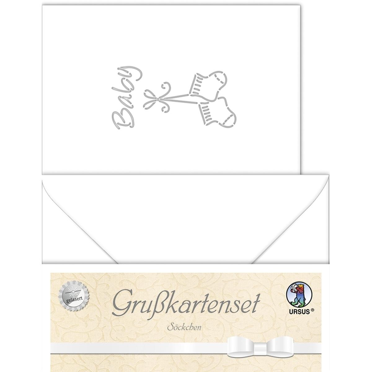 Ursus, Grusskarte + Briefpapier, Blankokarte Baby Söckchen weiss (5 Stk.)