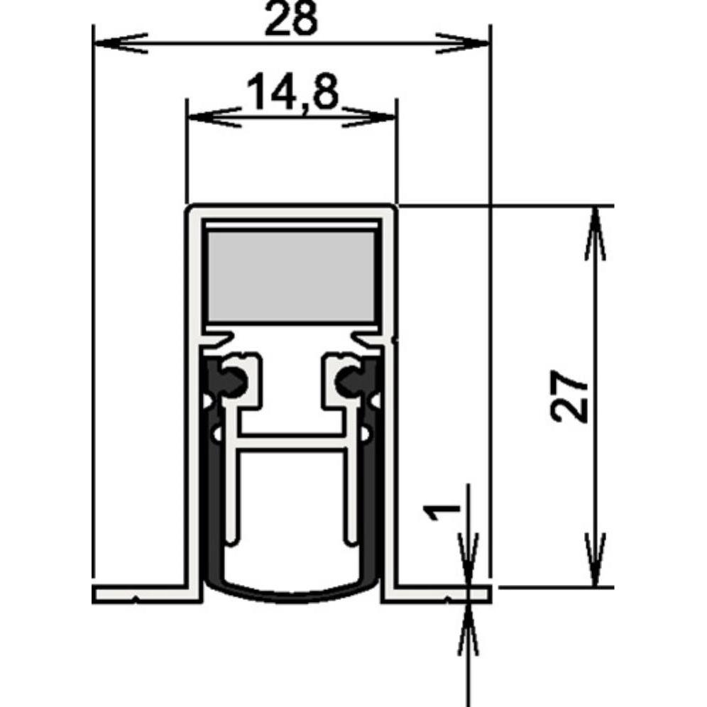 Athmer, Türdichtung, Türdichtung Schall-Ex DUO L-15/28 OS 1-404 2-seitig Länge 833 mm Aluminium silberfarben eloxiert...