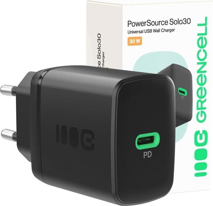 Actual product image GreenCell Charger Green cell Lādētājs PowerSource Solo30 30W Black (30 W, 1 portion)