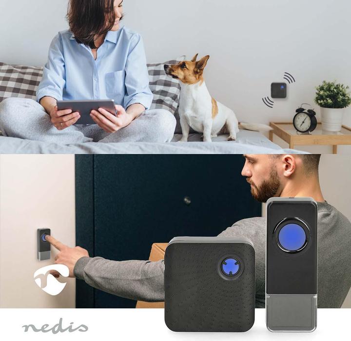 Actual product image Nedis Wireless doorbell set | Mains power supply | 100 - 240 V AC 50/60 Hz | 1x 23A 12V | Loud speaker (Funk, Radio 433 MHz, Wireless)