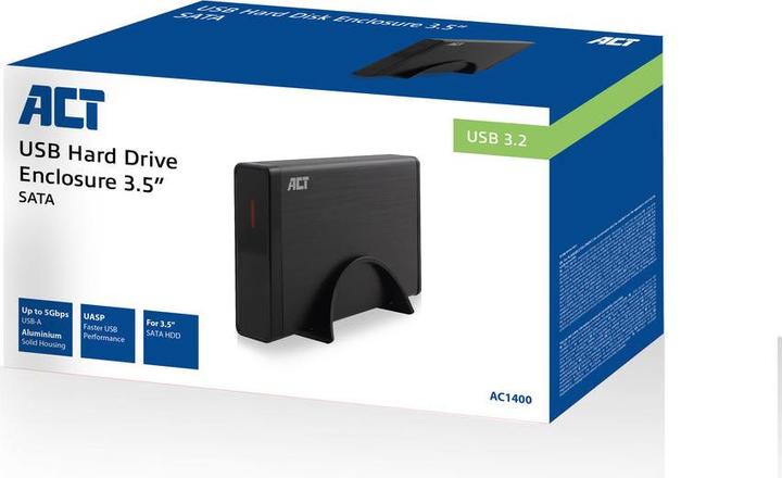 Produktbild ACT 3.5" SATA hard drive enclosure, aluminium, USB 3.2 Gen1 (3.5")