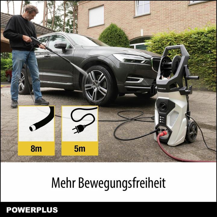 Actual product image Powerplus Electric Pressure Washer with Start-Stop Function, 170 Bar, 50°C, 8m Hose and Accessories (Electrical connection)
