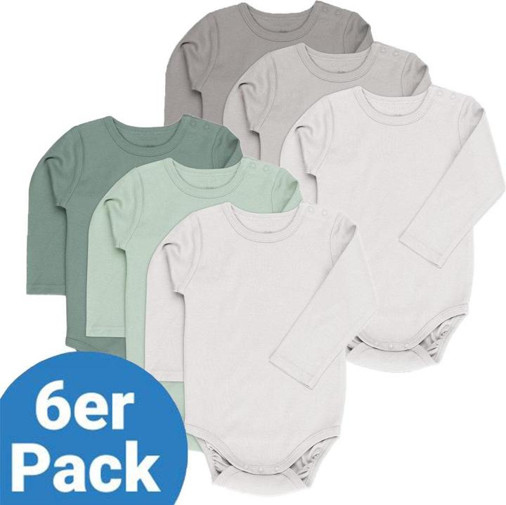 Produktbild La Loona LaLoona Baby-Bodys & Wickelbodys Body Langarm 6er Pack - Salbei Grau - (74, 80)