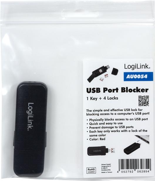 Produktbild LogiLink USB-A-Port Schloss (1x Schlüssel und 4x Schlösser)