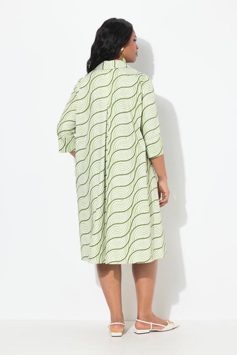 Image du produit Ulla Popken Robe, coupe trapèze, col chemise, manches 3/4, poches (50, 52)