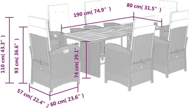 Produktbild vidaXL Garten Essgruppe (190 x 80 x 74 cm)