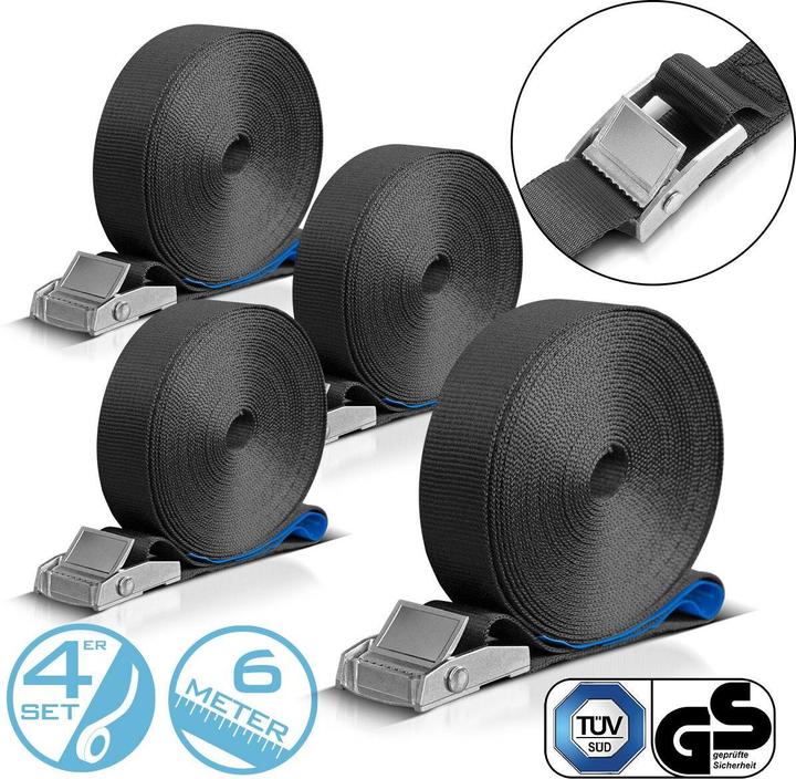 Image du produit Stahlwerk Lot de 4 sangles de serrage 6 m x 25 mm LC 250 daN Sangle de fixation Sangle d'arrimage
