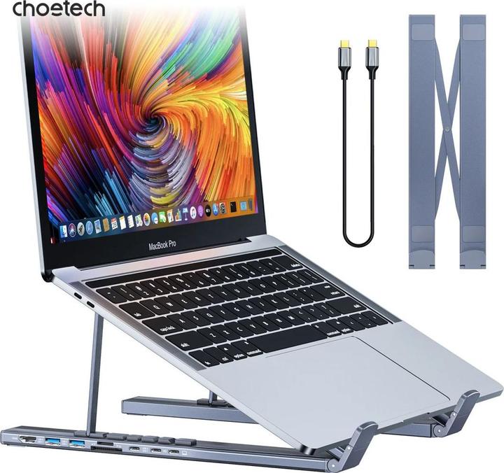 Produktbild Choetech 7in1 Laptop Stand Docking Station HUB-M48 (black) (USB-C, 7 Ports)