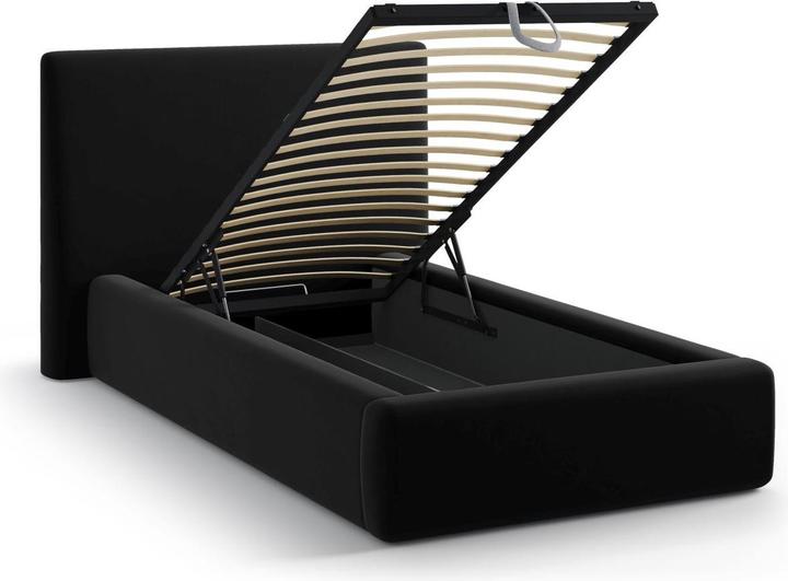 Actual product image Micadoni Velvet Storage Bed With Headboard, "Amy", Black, 220x130x95 Made in Europe (90 x 200 cm)