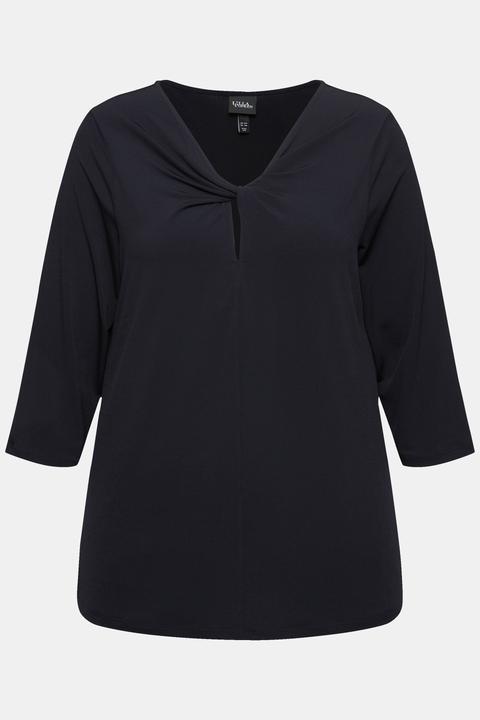 Actual product image Ulla Popken Draped Neck 3/4 Sleeve Tee (60)