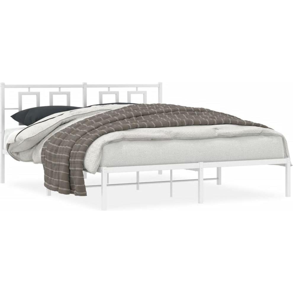 VidaXL, Bett, Bettgestell Kopfteil Metallbett Bett Doppelbett Lattenrost Weiss 160x200cm (160 x 200 cm)
