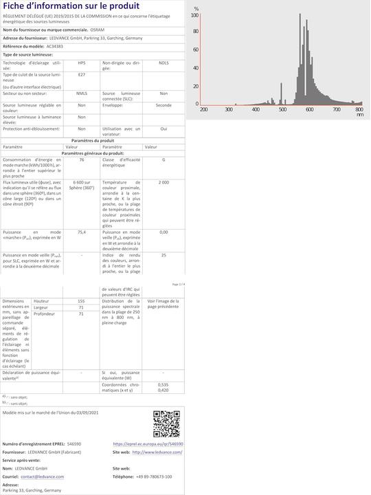 Produktbild Osram Vialox-Lampe (E27, 70 W, 6600 lm, 1 x, G)
