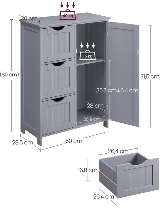 Immagine prodotto Vasagle Kommode in Landhausstil 60 x 80 cm, Grau (60 x 28.50 x 80 cm)