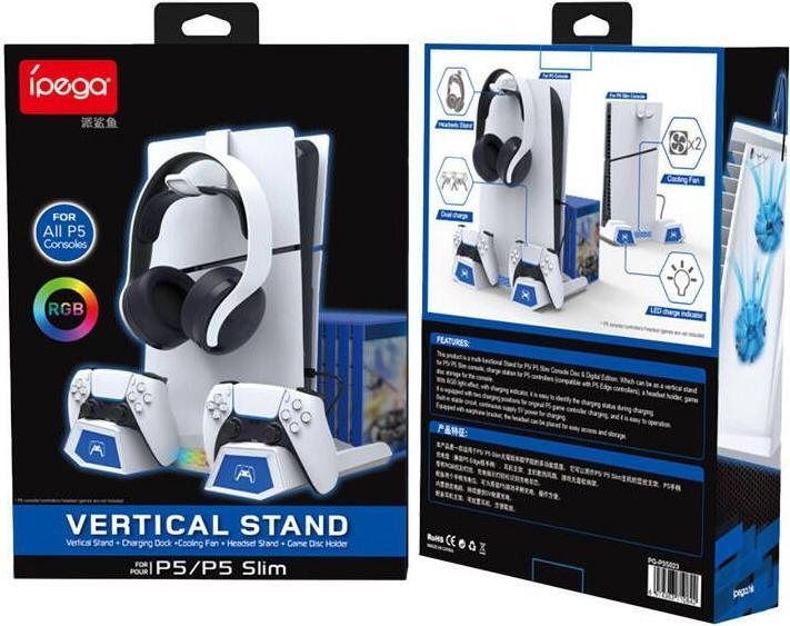 Produktbild - iPega P5S023 Multifunctional Charging RGB Stand with Cooling for PS5/PS5 Slim White (PS5)