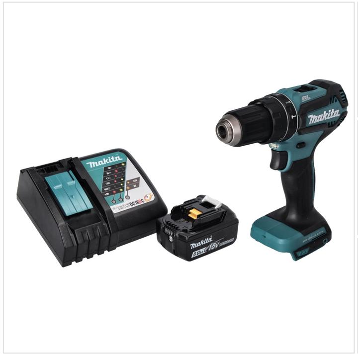 Produktbild Makita DHP 485 RT1 Akku Schlagbohrschrauber 18 V 50 Nm Brushless + 1x Akku 5,0 Ah + Ladegerät